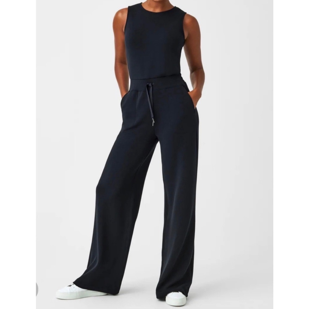 Spanx AirEssential Wide Leg jumpsuit M black sleeveless minimalist palazzo